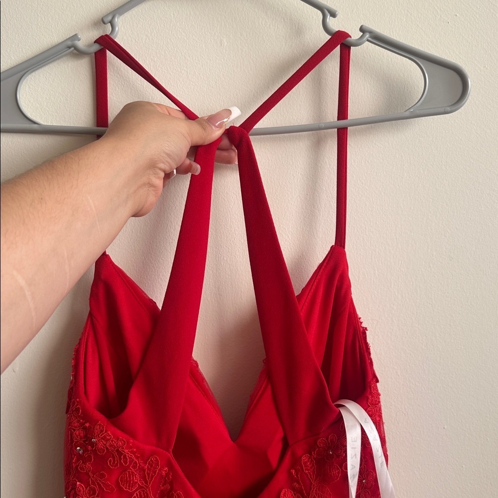 Azazie Adaly Red Dress with Sequin Details - Picture 10 of 13
